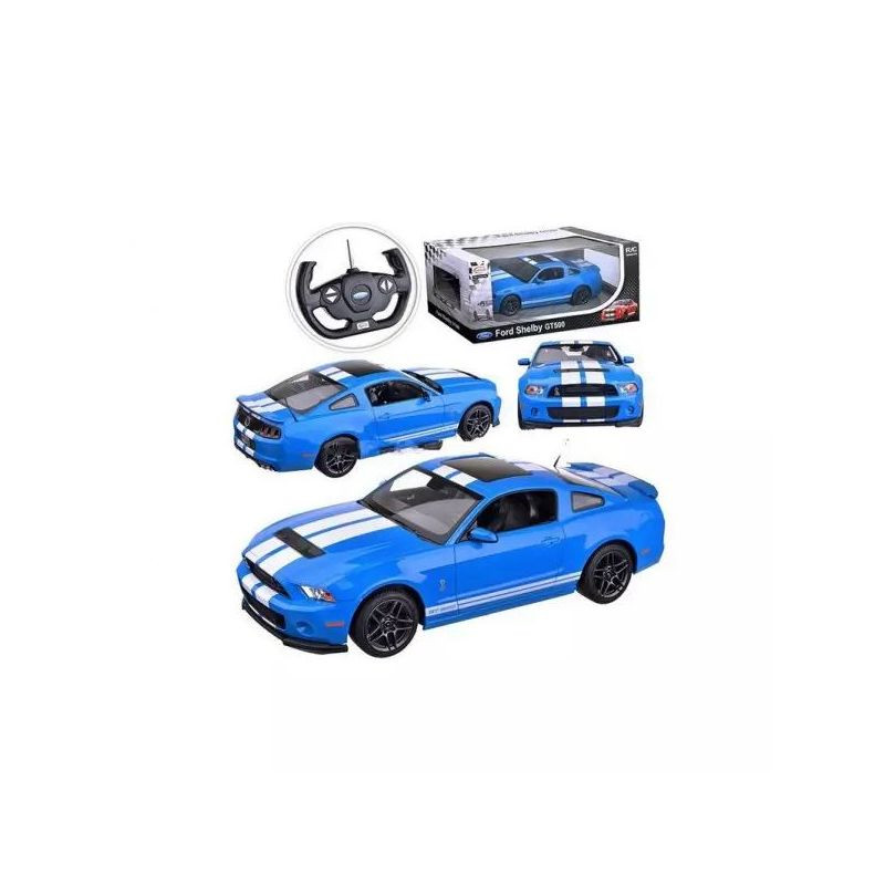 RASTAR R/C 1:14 Ford Shelby GT500 azul com listras brancas, teto preto e rodas esportivas; controle remoto em formato de volante com antena longa - Item2