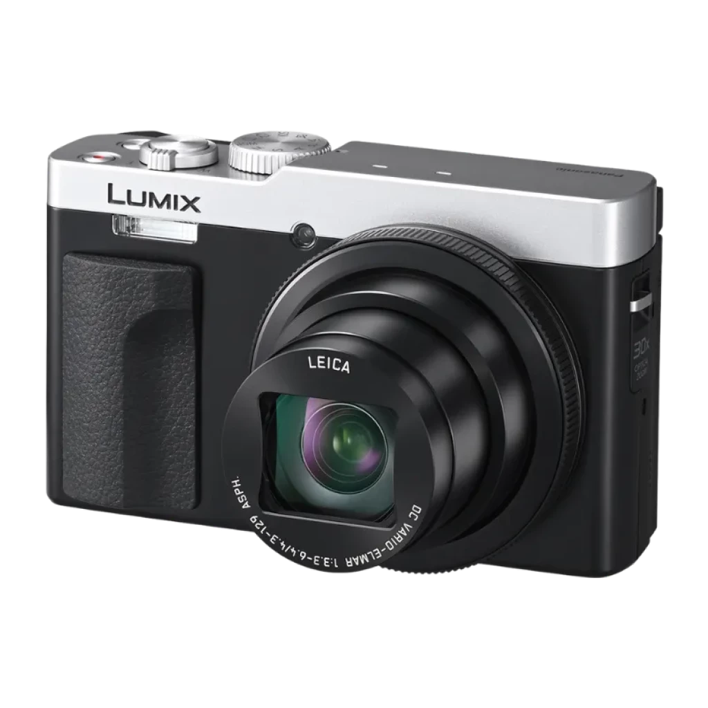 Panasonic Lumix TZ99 Prata, corpo compacto bicolor com pega texturada e lente Leica com zoom ótico, anel de controlo e flash superior - Item1