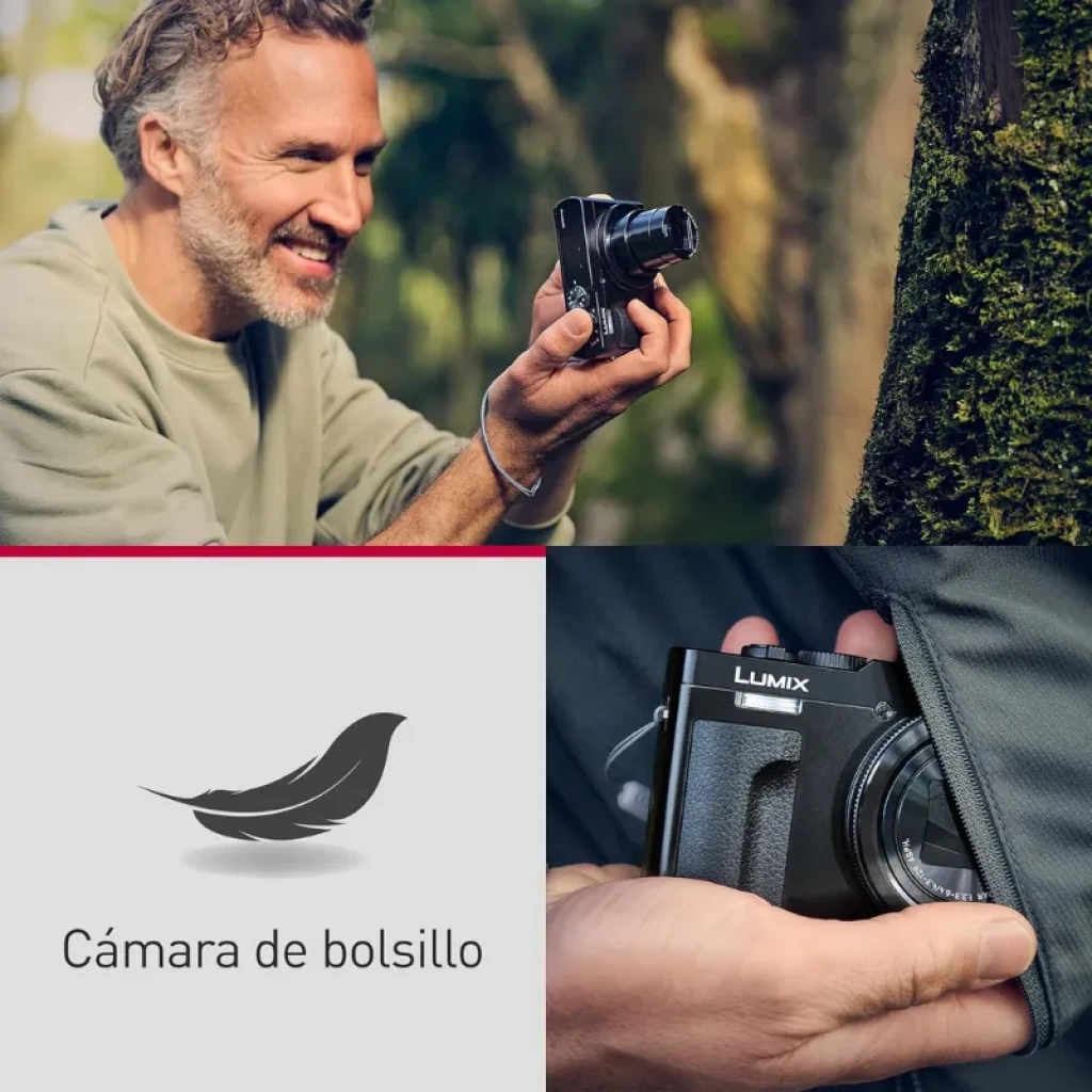 Panasonic Lumix TZ99 Prata, corpo compacto bicolor com pega texturada e lente Leica com zoom ótico, anel de controlo e flash superior - Item5