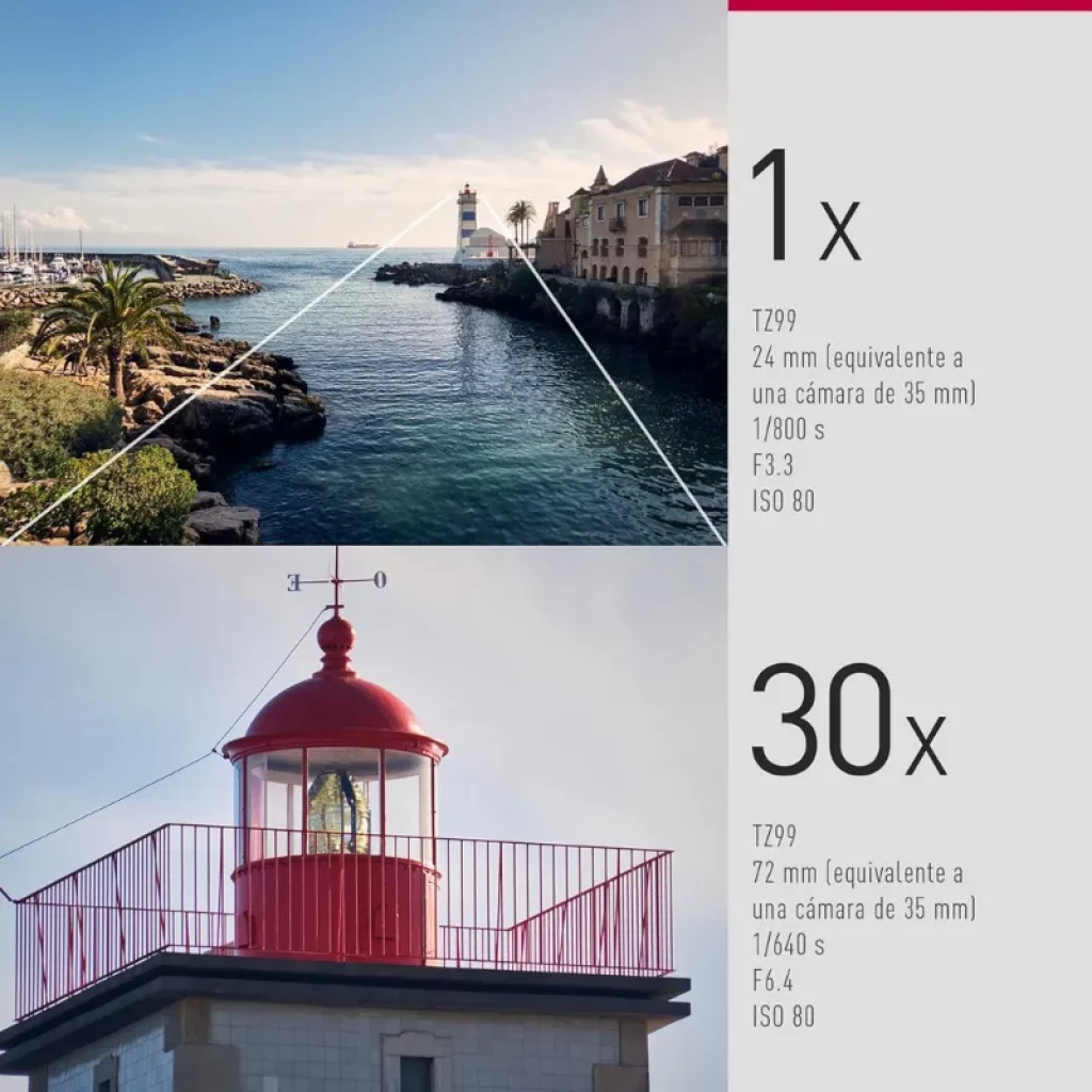 Panasonic Lumix TZ99 Prata, corpo compacto bicolor com pega texturada e lente Leica com zoom ótico, anel de controlo e flash superior - Item6