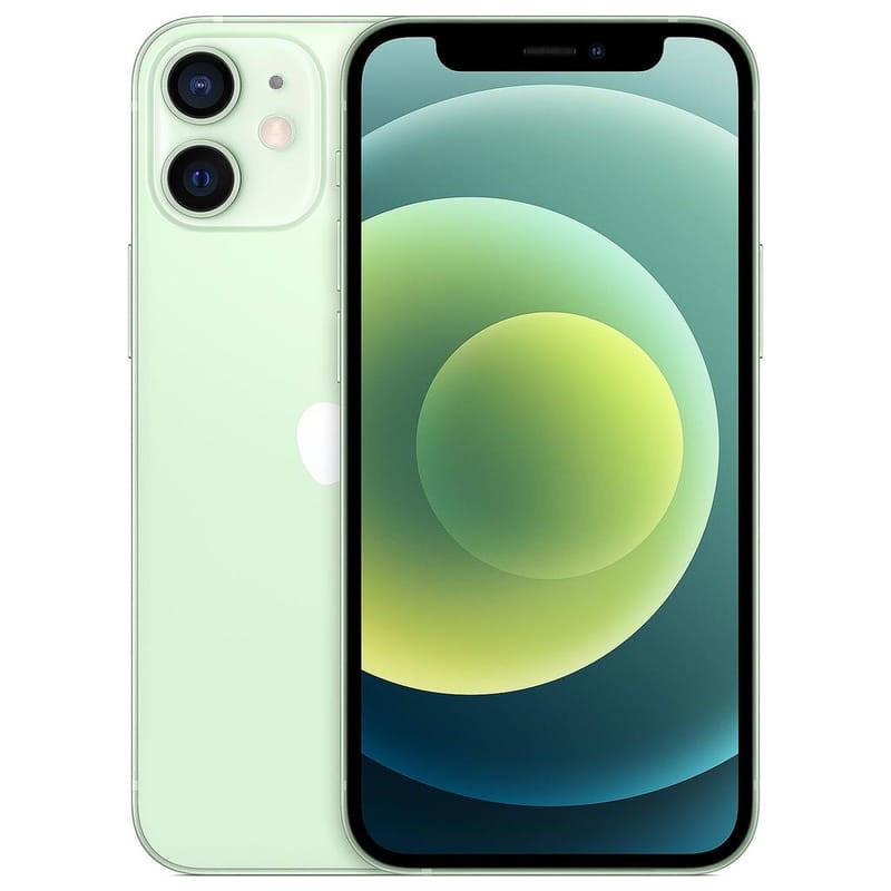 iPhone 12 Mini 5G vert reconditionné état excellent avec écran bord à bord, double appareil photo arrière et design compact aux bords plats élégants - Ítem