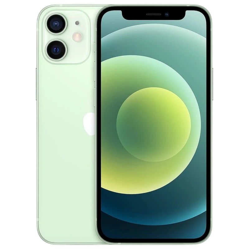 iPhone 12 Mini 5G 64GB verde renovado en estado excelente, pantalla borde a borde, doble cámara trasera y diseño compacto con acabado verde claro - Ítem