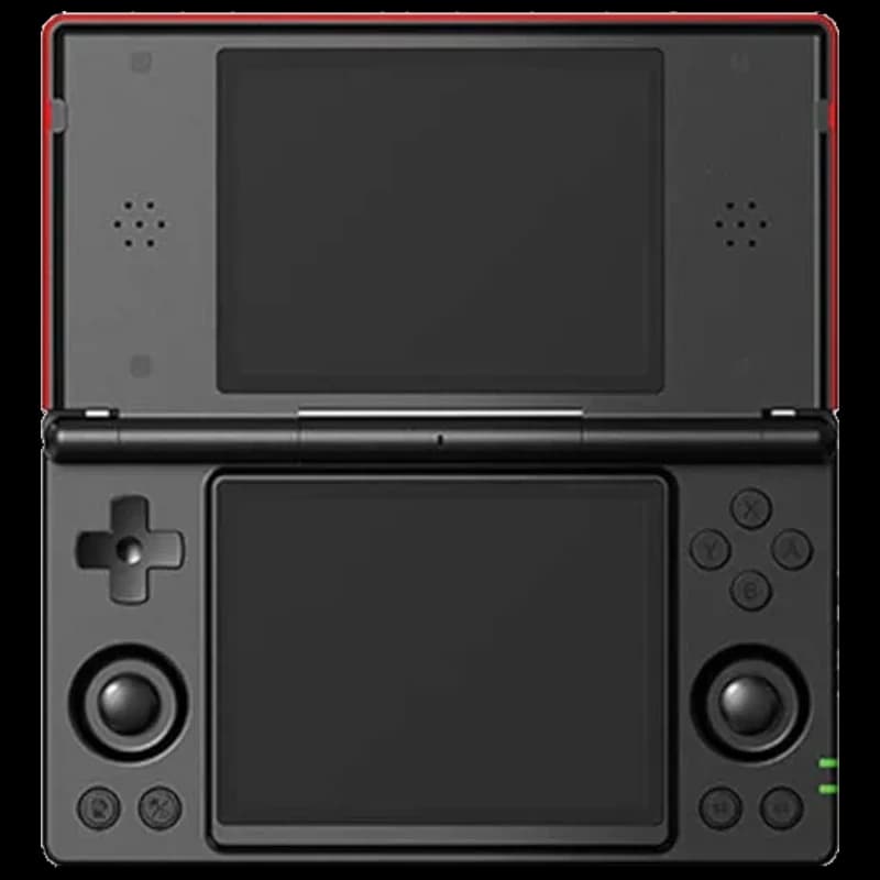 Anbernic RG DS Noir - Console rétro à double écran, coque noire avec liseré rouge, deux sticks analogiques, croix directionnelle et boutons ABXY