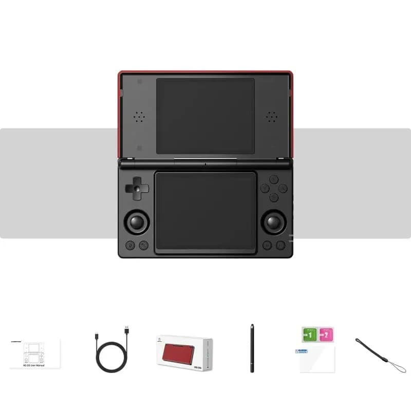 Anbernic RG DS Noir - Console rétro à clapet avec double écran, croix directionnelle, deux joysticks, boutons ABXY, stylet, câble, protections et dragonne