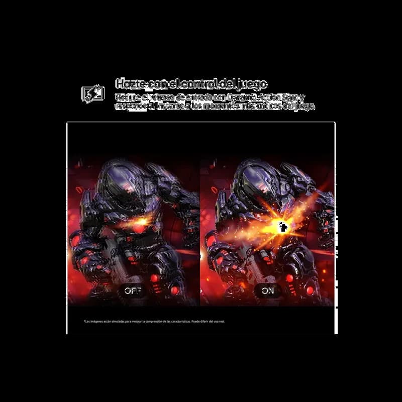 Comparatif Dynamic Action Sync: à gauche OFF, à droite ON. Scène de jeu plus nette, réactivité accrue, explosions et détails mieux définis pour le