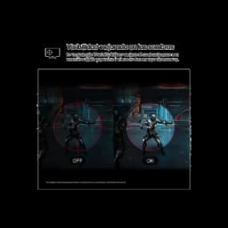 Écran montrant la fonction Black Stabilizer activée et désactivée, améliorant le contraste et la visibilité des ennemis dans les zones sombres pour le