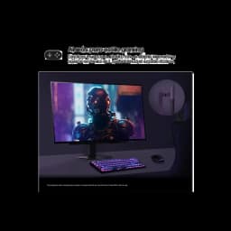 LG UltraGear 27GX704A moniteur gaming 27 pouces OLED QHD, 240 Hz, 0,03 ms, cadre fin, pied en L compact, écran lumineux affichant un robot futuriste