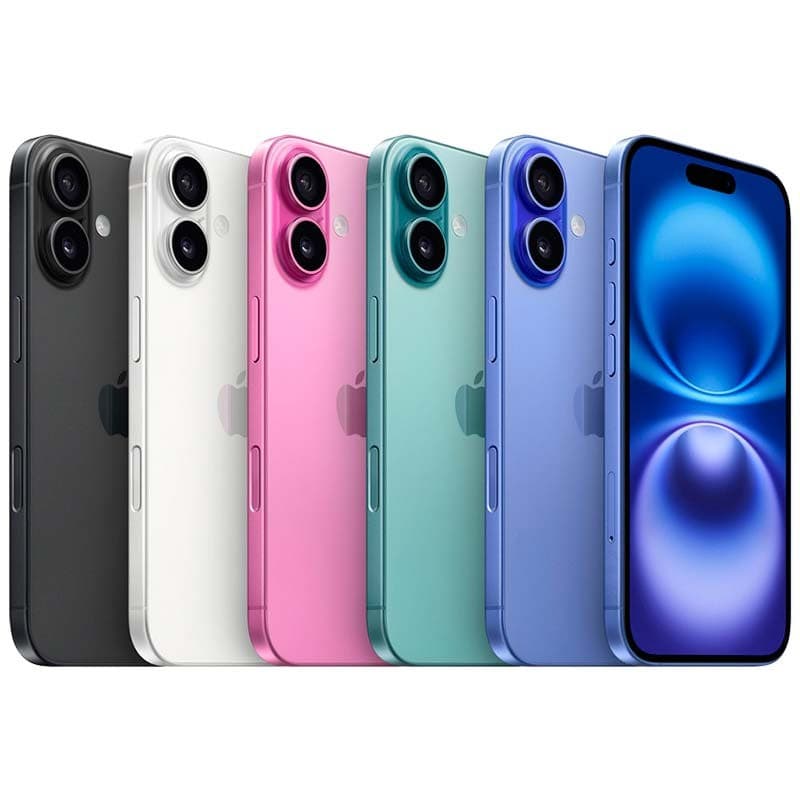 iPhone 16 5G 128GB Azul Ultramar Renovado en estado excelente, pantalla brillante, bordes de aluminio, doble cámara trasera, colores disponibles variados