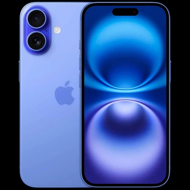iPhone 16 5G 128GB Azul Ultramar renovado en estado excelente, doble cámara trasera, pantalla OLED borde a borde, acabado premium en color azul vibrante