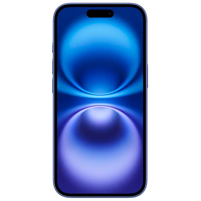 iPhone 16 5G 128 GB Azul Ultramar, renovável e em excelente estado; frente com tela OLED bordas finas e notch em pílula, traseira com duas câmeras e logo - Item1