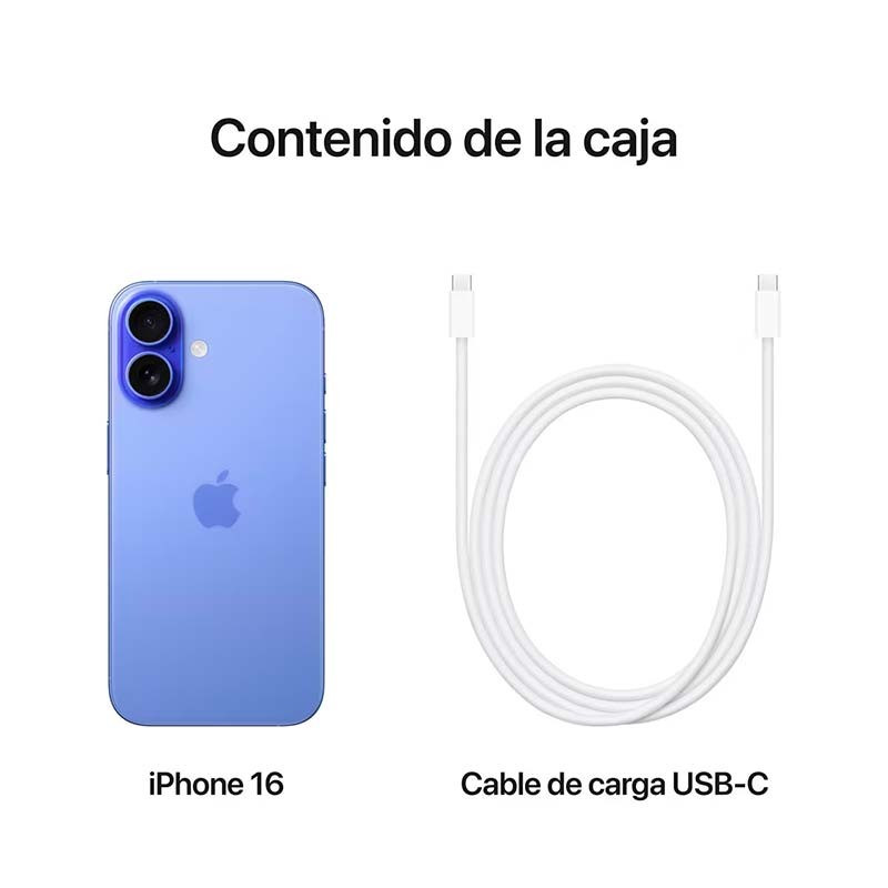 iPhone 16 5G 128 GB Azul Ultramar, renovável e em excelente estado; frente com tela OLED bordas finas e notch em pílula, traseira com duas câmeras e logo - Item6