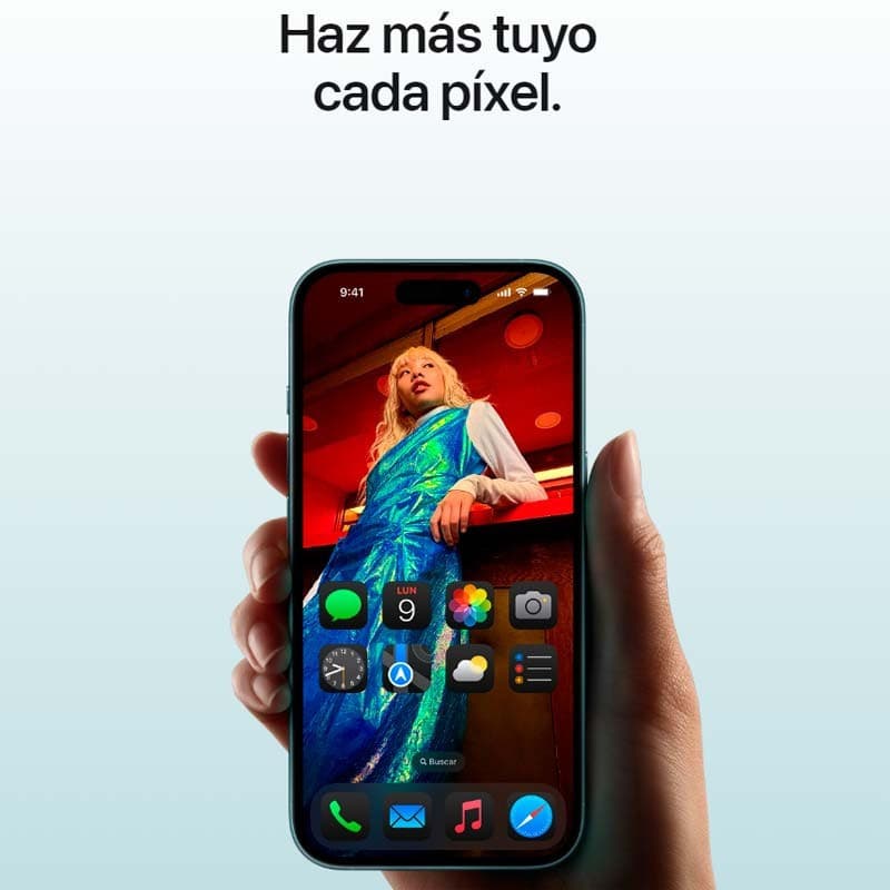 iPhone 16 5G bleu vert reconditionné excellent état avec écran lumineux bord à bord, Dynamic Island, icônes nettes et bords fins pour une prise en main