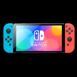 Nintendo Switch V2 reconditionnée, excellent état, écran large avec Joy-Con bleu néon et rouge néon, design portable, visuels colorés sur l’écran