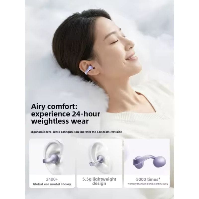 Soundcore C50i Lila – auriculares abertos lilás com clipe, design leve de 5,5 g, ajuste ergonômico e memória em titânio para conforto 24h
