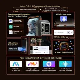 Blackview XPLORE 1 5G laranja robusto com tela grande, módulo lateral de walkie talkie, IA integrada, controle por voz e apps Doke para foto, vídeo e música