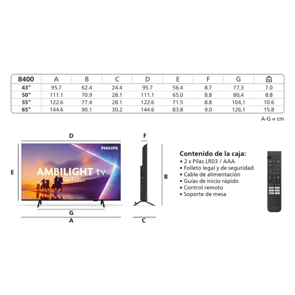Philips 65PUS8400/12 65 polegadas 4K QLED com Ambilight, bordas finas, suporte duplo, Dolby Atmos e imagem vibrante Pixel Precise Ultra HD, cor preta - Item1