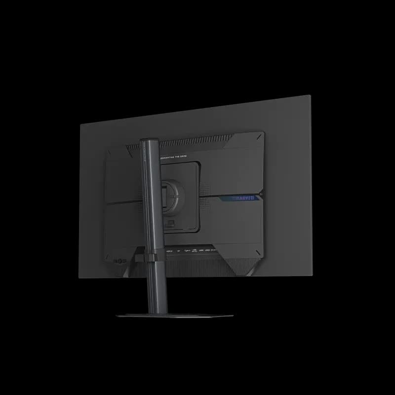 GIGABYTE MO27Q28G 27 OLED QHD com HDR True Black 500, traseira em preto fosco, suporte ajustável robusto e portas acessíveis para setup gamer elegante