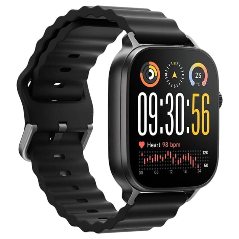 Realme Watch 5 Negro con pantalla cuadrada, correa de silicona ondulada, bordes metálicos, monitor de ritmo cardíaco, widgets coloridos y NFC. 16 días