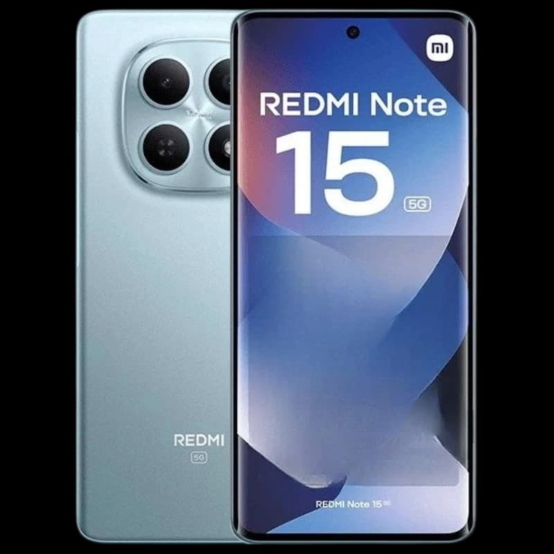 Xiaomi Redmi Note 15 5G 8GB/256GB Azul con pantalla casi sin bordes y cámara frontal en agujero; módulo trasero dual circular y acabado mate elegante