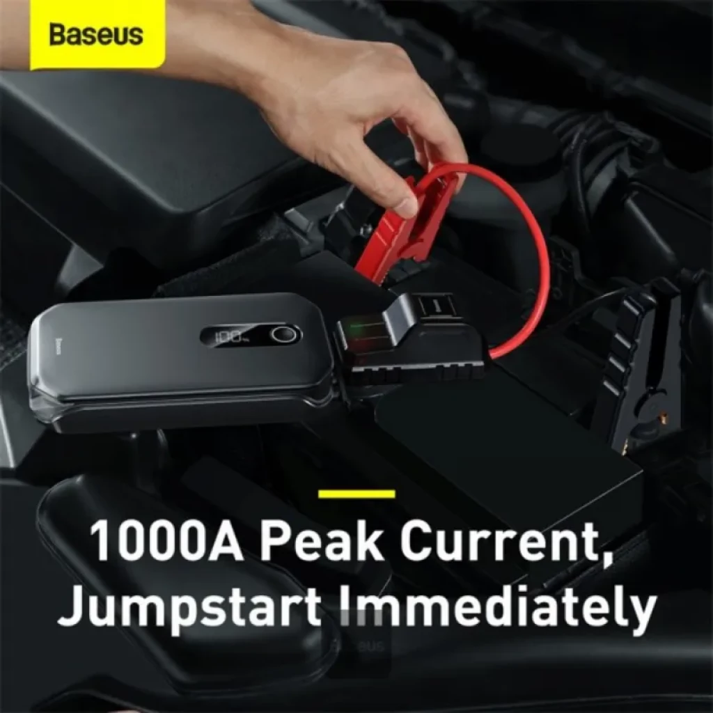 Baseus Super Energy Car Jump Starter 12000mAh 1000A con pantalla LED 100%, pinzas rojas y negras, puerto USB y cable de carga - Ítem3