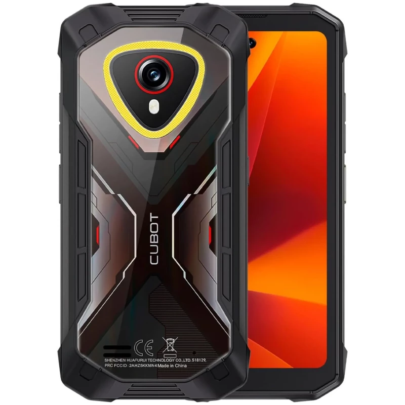 Smartphone robuste noir-gris Cubot KingKong Mini 4 avec coque renforcée, accents rouges, grand capteur photo arrière, écran compact aux tons orange - Ítem