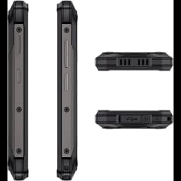 Profil latéral du Cubot KingKong Mini 4 robuste noir-gris, châssis renforcé avec vis apparentes, boutons latéraux, ports protégés et grilles de