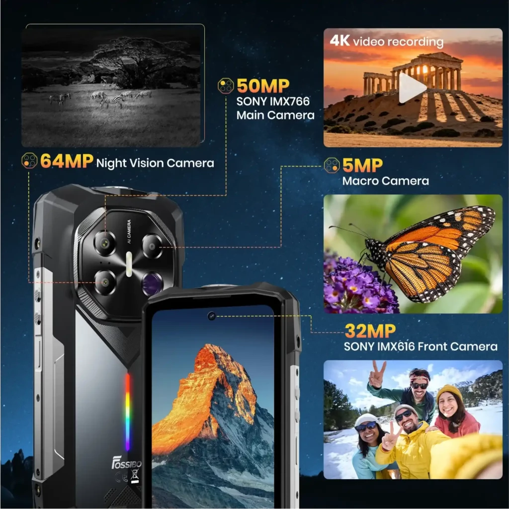 Fossibot F113 gris robuste avec écran bord à bord, triple module photo dont capteur de vision nocturne, RAM 12 Go, stockage 256 Go, coque antichoc - Ítem1