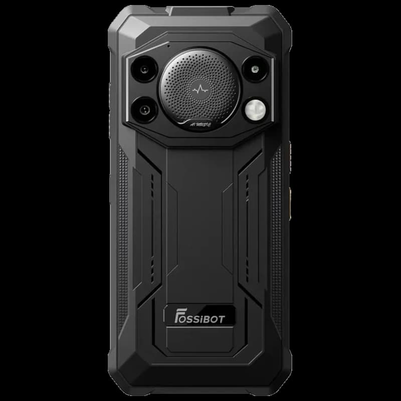Fossibot F110L negro resistente, carcasa robusta con gran altavoz central 128 dB, cámara trasera triple con flash, diseño rugerizado 128GB y 4GB RAM