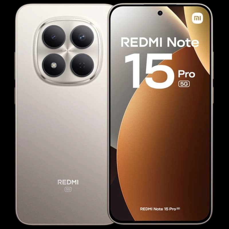 Xiaomi Redmi Note 15 Pro 5G 12GB/512GB Titânio com tela ampla perfurada, acabamento em titânio e módulo traseiro quadrado com quatro câmeras circulares