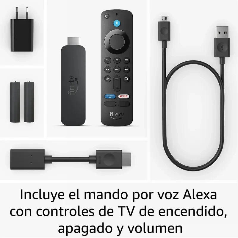 Dongle Fire TV Stick 4K Plus noir compact, télécommande vocale Alexa avec boutons dédiés, emballage orange, mention 8 Go et WiFi 6 en évidence - Ítem2