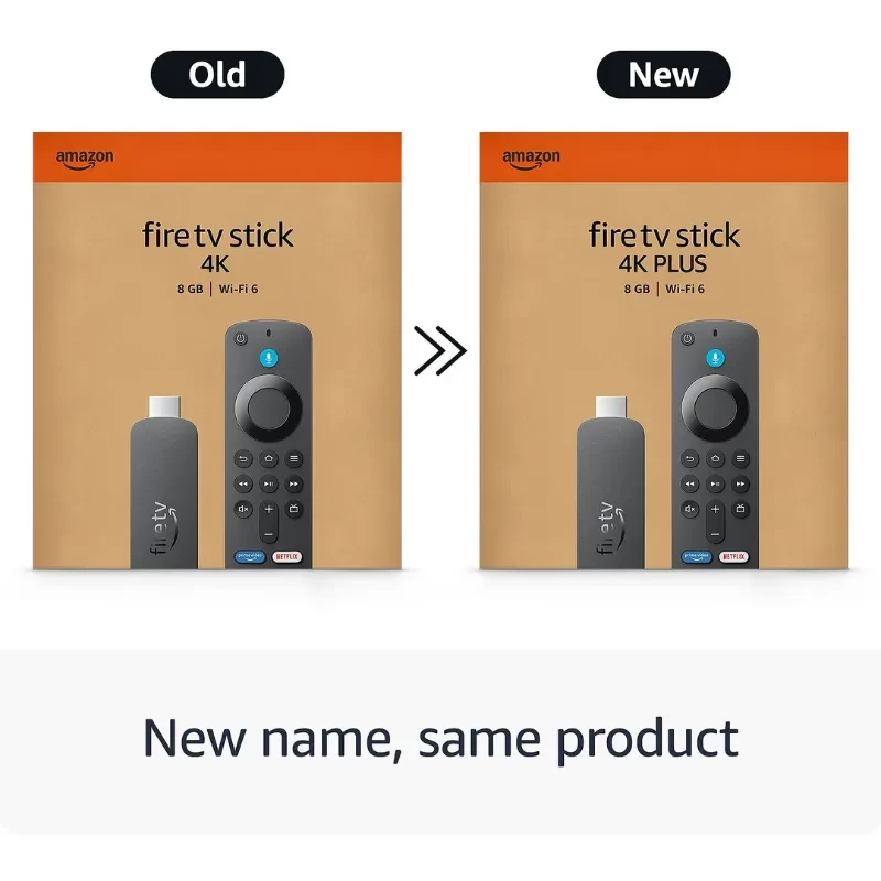 Dongle Fire TV Stick 4K Plus noir compact, télécommande vocale Alexa avec boutons dédiés, emballage orange, mention 8 Go et WiFi 6 en évidence - Ítem4