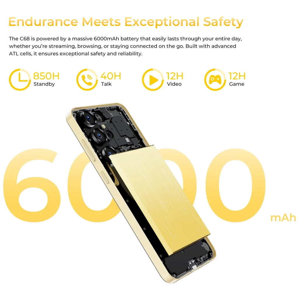 Oukitel C68 azul con pantalla 7.2 pulgadas perforada, marcos finos y tasa de 120 Hz; triple cámara trasera con lentes grandes y flash, acabado brillante - Ítem7