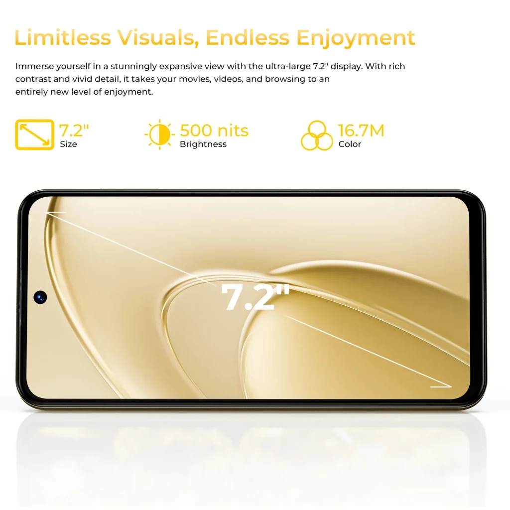 Oukitel C68 azul con pantalla 7.2 pulgadas perforada, marcos finos y tasa de 120 Hz; triple cámara trasera con lentes grandes y flash, acabado brillante - Ítem2