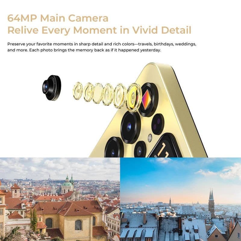 Câmara de 64 Mpx com um sensor secundário para melhorar o desempenho e conseguir fotografias detalhadas e panorâmicas do Oukitel C68 Plus