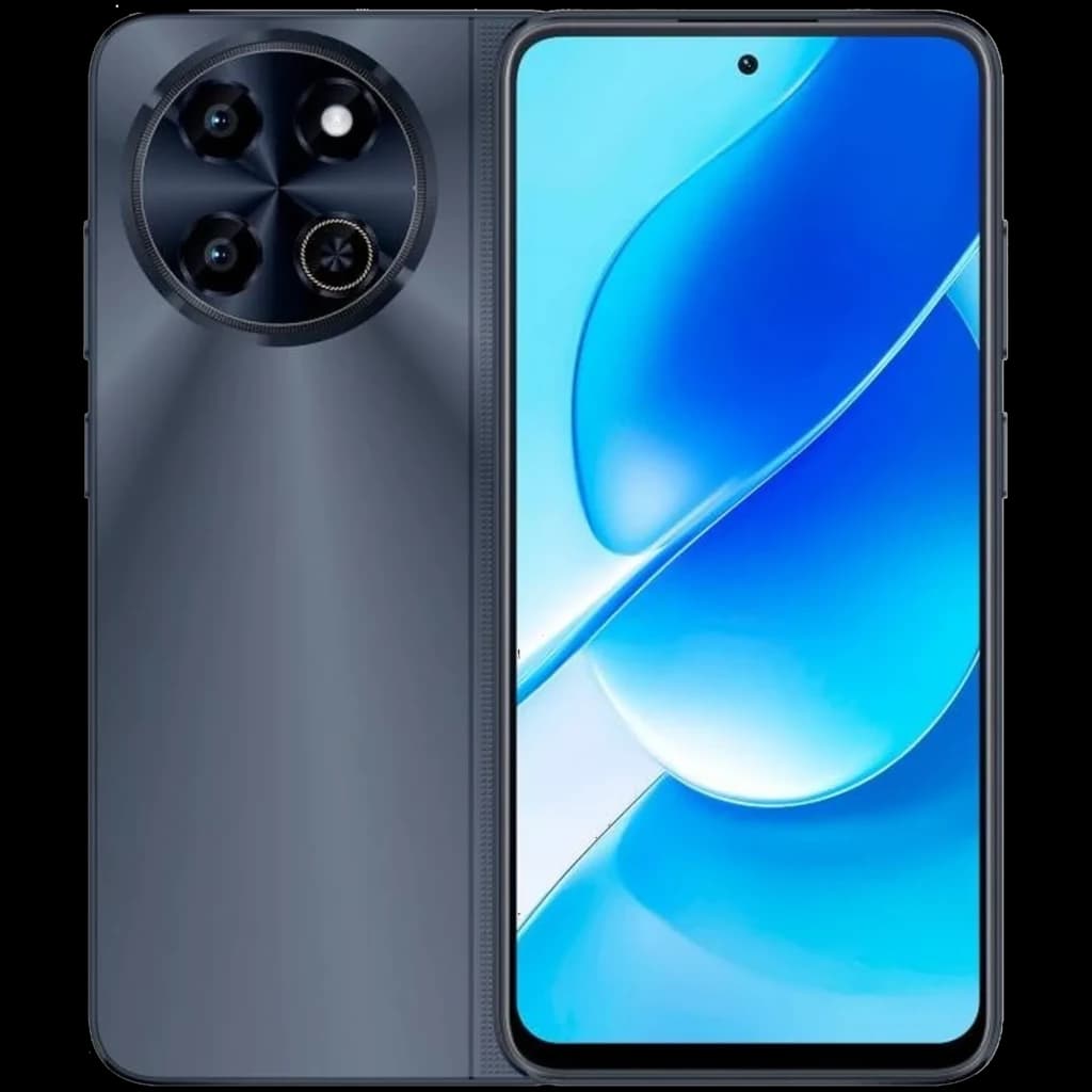 Hotwav Note 18 Pro preto com ecrã HD+ de 7,2 polegadas, câmara traseira tripla em módulo circular e furo central no ecrã para a câmara frontal
