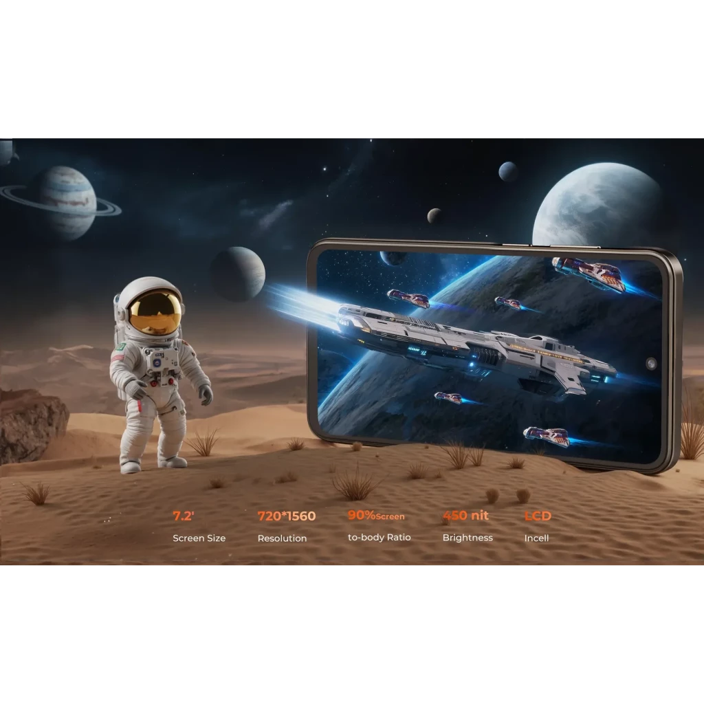 Hotwav Note 18 Pro preto com ecrã HD+ de 7,2 polegadas, câmara traseira tripla em módulo circular e furo central no ecrã para a câmara frontal - Item3