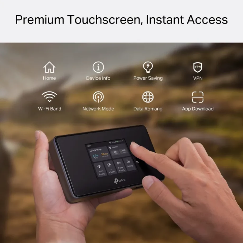 TP-LINK M8550 5G WiFi 6E portable noir avec écran tactile couleur, icônes d'état, boutons latéraux et fente - Ítem6
