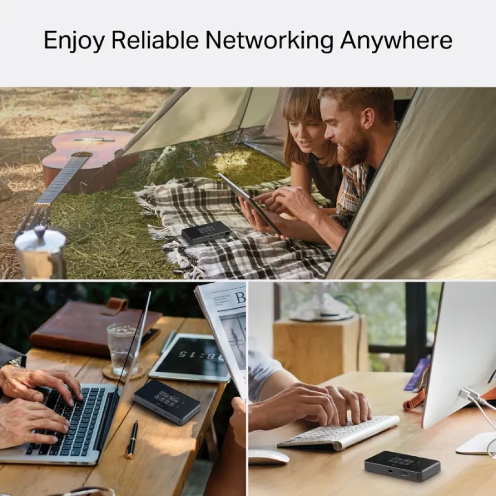 TP-LINK M8550 5G WiFi 6E portable noir avec écran tactile couleur, icônes d'état, boutons latéraux et fente - Ítem7