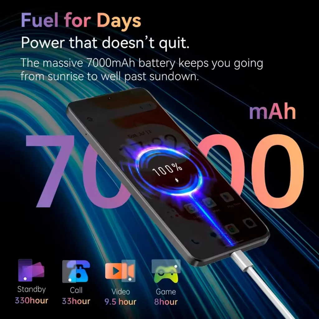 Smartphone preto com ecrã amplo de 7,2 polegadas, câmara traseira tripla com módulos grandes, design fino e frontal com furo central para a câmara - Item8