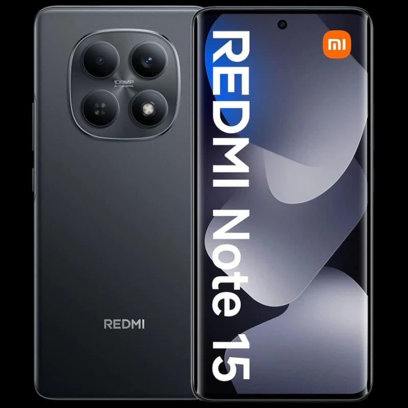 Xiaomi Redmi Note 15 4G 6GB/128GB Negro con pantalla perforada, marcos finos y módulo de cámara trasera circular triple con flash en acabado mate elegante