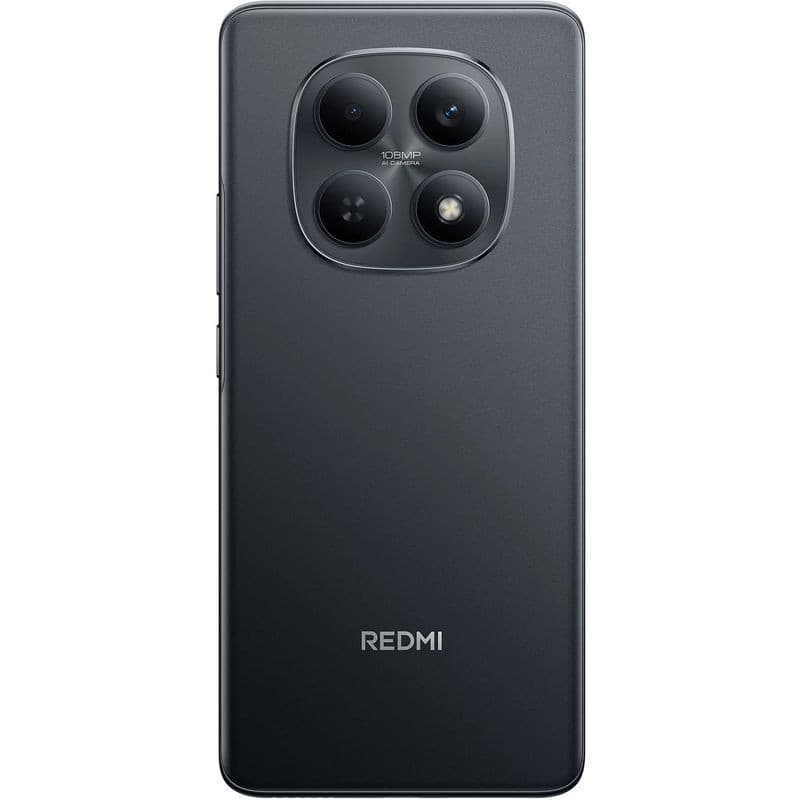 Xiaomi Redmi Note 15 4G noir avec dos mat, module photo carré à trois capteurs proéminents et logo Redmi centré; design sobre et élégant, 8Go 256Go