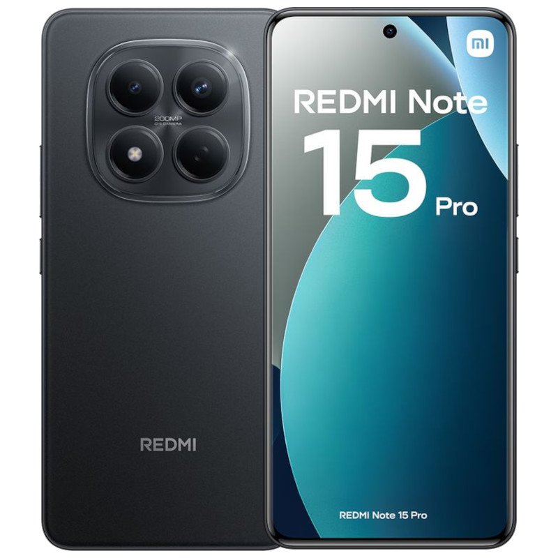 Xiaomi Redmi Note 15 Pro 4G 8GB/256GB Negro con pantalla perforada centrada, módulo triple trasero en isla circular, acabado mate y bordes rectos elegantes - Ítem