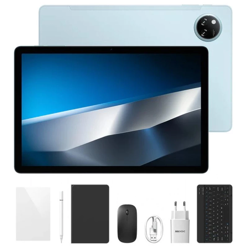 Doogee Tab A9 Pro+ 11 pol WiFi azul com tela ampla, câmera traseira circular, corpo fino e acessórios: teclado, caneta, mouse, capa, carregador e cabo - Item