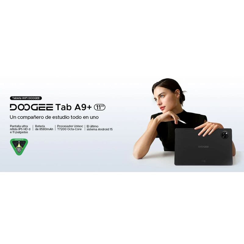 Doogee Tab A9 Pro+ 11 pouces Bleu avec grand écran bord à bord, châssis fin, caméra arrière circulaire proéminente et logo centré élégant