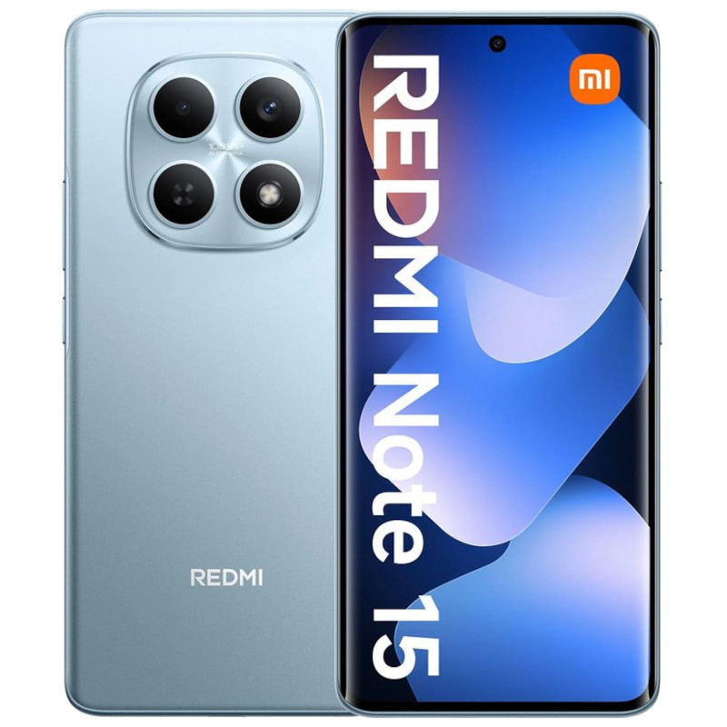 Xiaomi Redmi Note 15 4G azul com tela curva perfurada, moldura fina e módulo de câmera traseira quádruplo em ilha circular. 8GB RAM e 256GB armazenamento. - Item