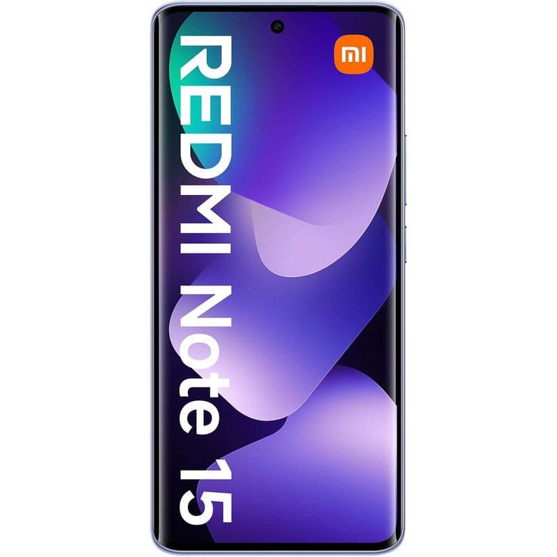 Xiaomi Redmi Note 15 4G 8Go 256Go lilas avec écran bord à bord, poinçon centré pour la caméra avant et logo mi en haut à droite, design moderne et fin