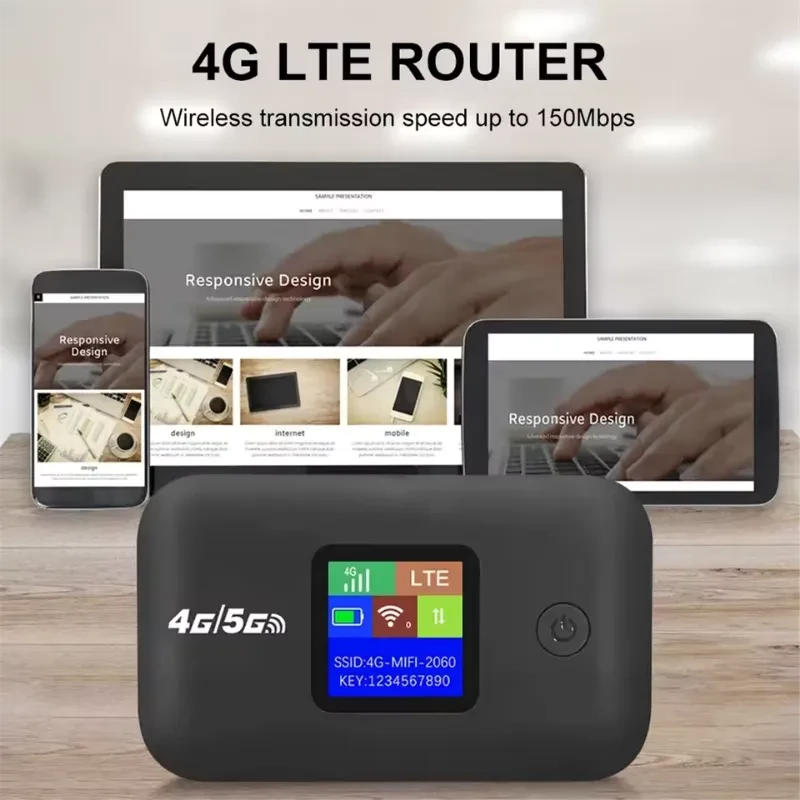 Routeur portable A8 4G LTE blanc avec écran couleur indiquant signal, WiFi et batterie, bouton d’alimentation latéral, compatible 4G/5G, batterie 3000 mAh - Ítem4