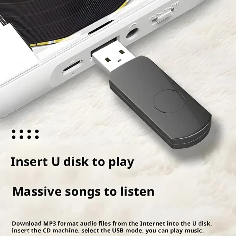 KC-918 Leitor de CD portátil estéreo Bluetooth Branco com porta USB para U disk, design compacto, acabamento branco e controles frontais para reprodução