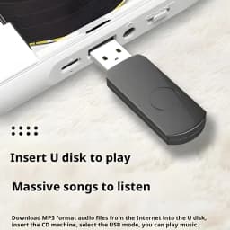 KC-918 Leitor de CD portátil estéreo Bluetooth Preto com entrada USB tipo U, corpo preto compacto e design minimalista para tocar músicas MP3