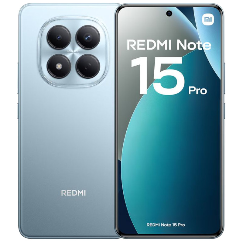 Xiaomi Redmi Note 15 Pro 4G azul com tela ampla de bordas finas, câmera traseira quádrupla em módulo circular e acabamento metálico elegante - Item